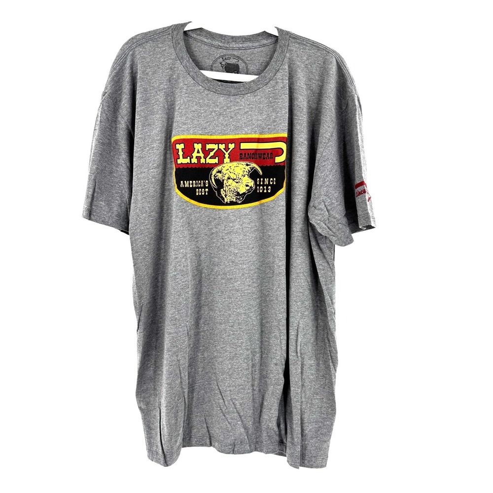 NEW Lazy J Ranch Wear American Best Banner T-Shirt Mens XXL Gray Cowboy USA Made